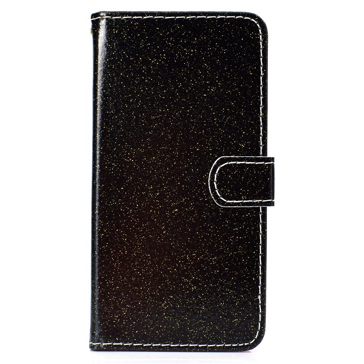 Glitter Powder Wallet Stand PU Leather Mobile Casing for iPhone 9 Plus - Black-2