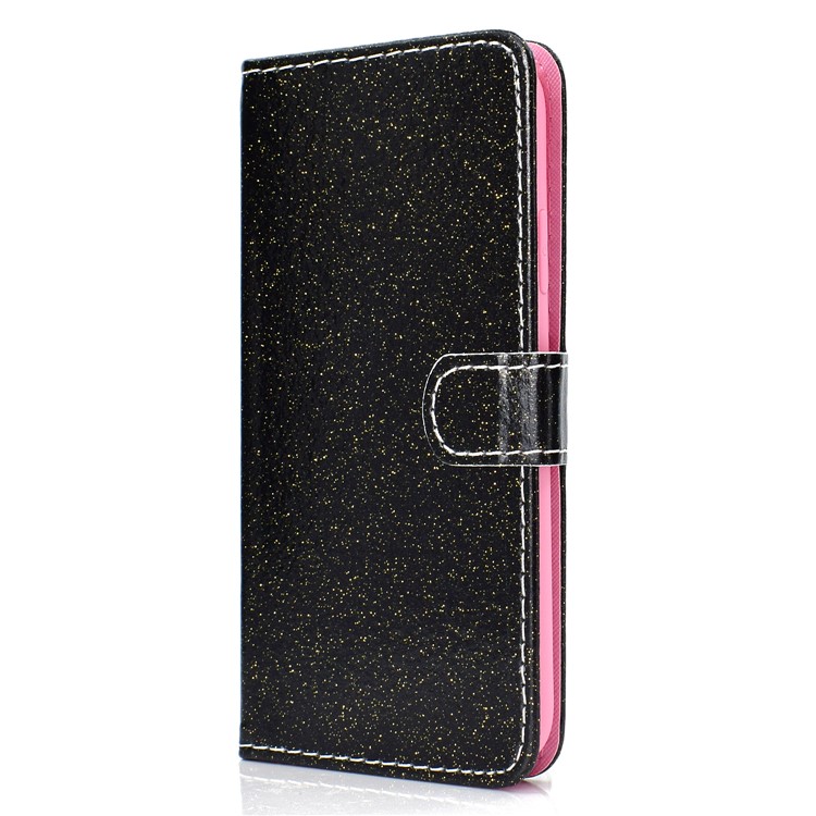 Glitter Powder Wallet Stand PU Leather Mobile Casing for iPhone 9 Plus - Black-3
