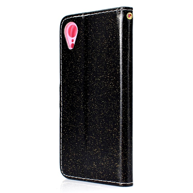Glitter Powder Wallet Stand PU Leather Mobile Casing for iPhone 9 Plus - Black-4