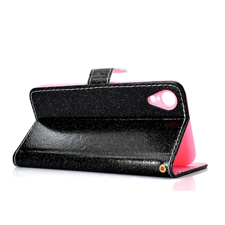 Glitter Powder Wallet Stand PU Leather Mobile Casing for iPhone 9 Plus - Black-5