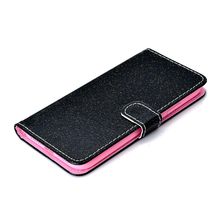 Glitter Powder Wallet Stand PU Leather Mobile Casing for iPhone 9 Plus - Black-6