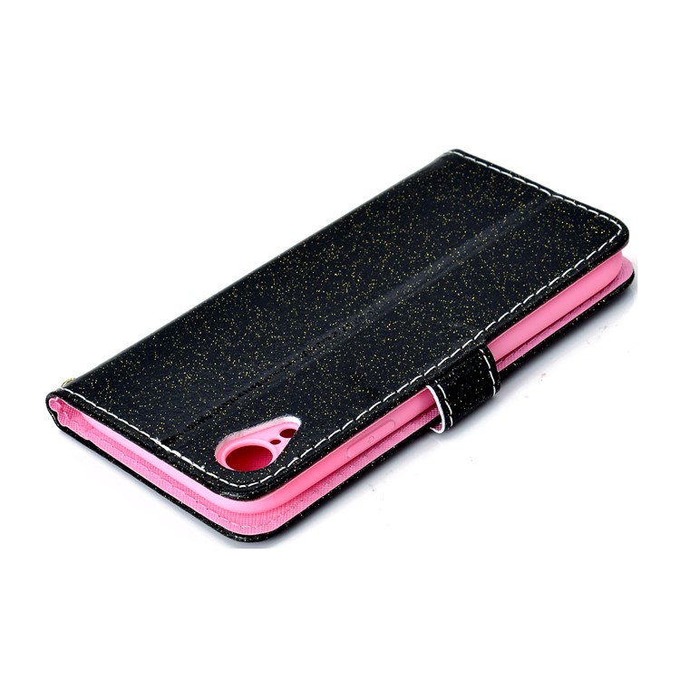 Glitter Powder Wallet Stand PU Leather Mobile Casing for iPhone 9 Plus - Black-7