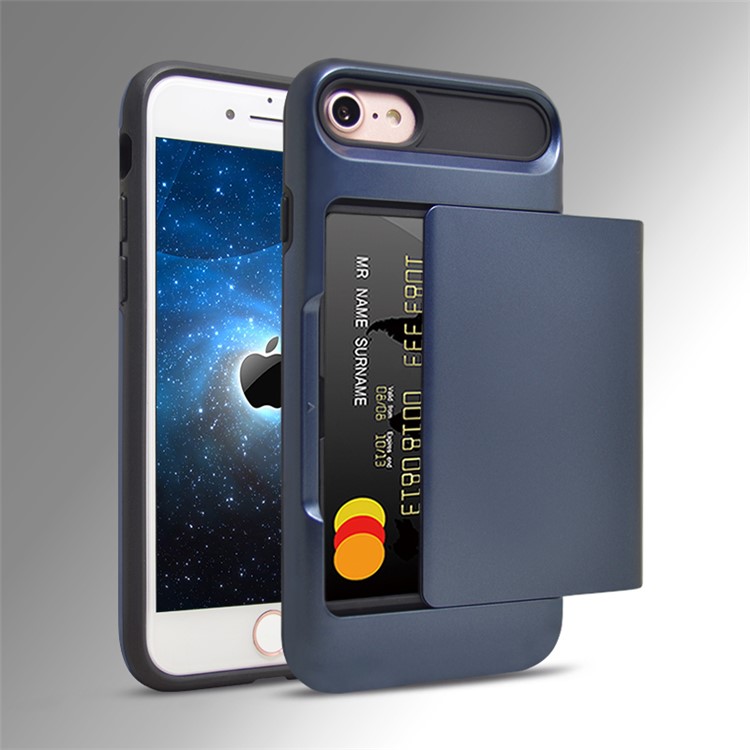 

Slide Card Holder PC TPU Hybrid Back Accessory Shell for iPhone 8 / 7 4.7 inch - Dark Blue, iPhone 8