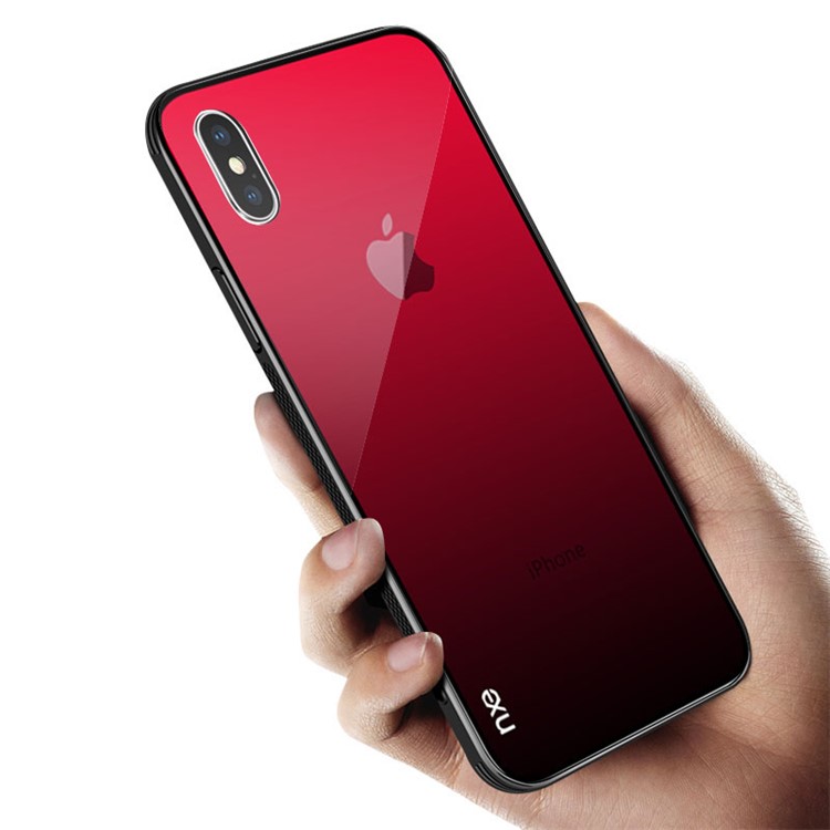 

NXE Шаблон Градиента Рампы 9H Стекло Назад + TPU Края Гибридная Крышка Для Iphone X - Красный / Черный, iPhone Xs