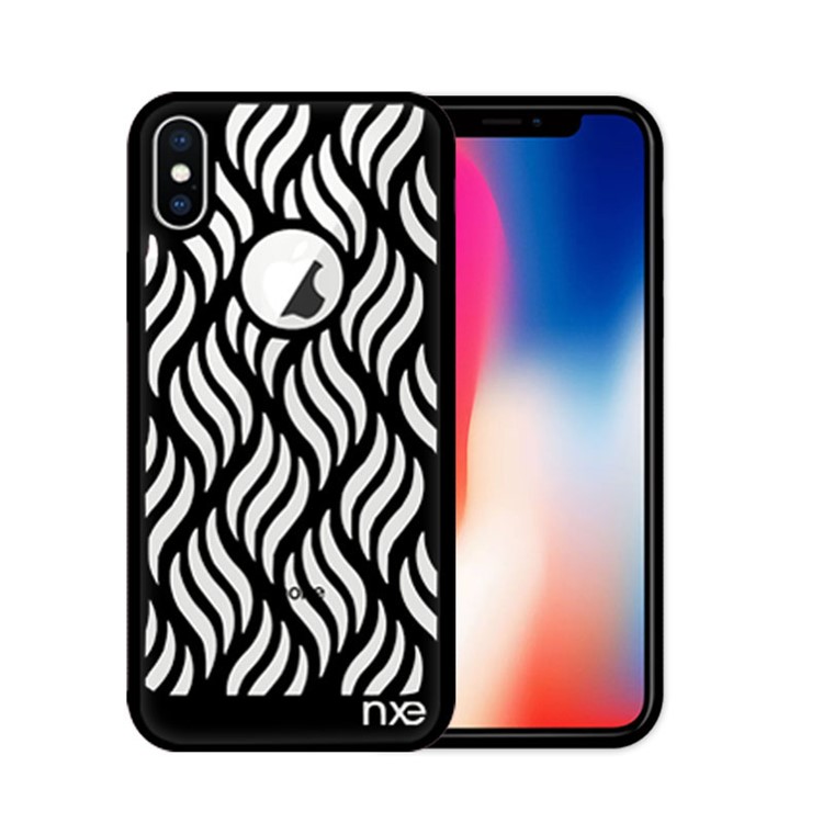 NXE Leaves Pattern Tempered Glass Back + TPU Hybrid Phone Case for iPhone X - Black-1