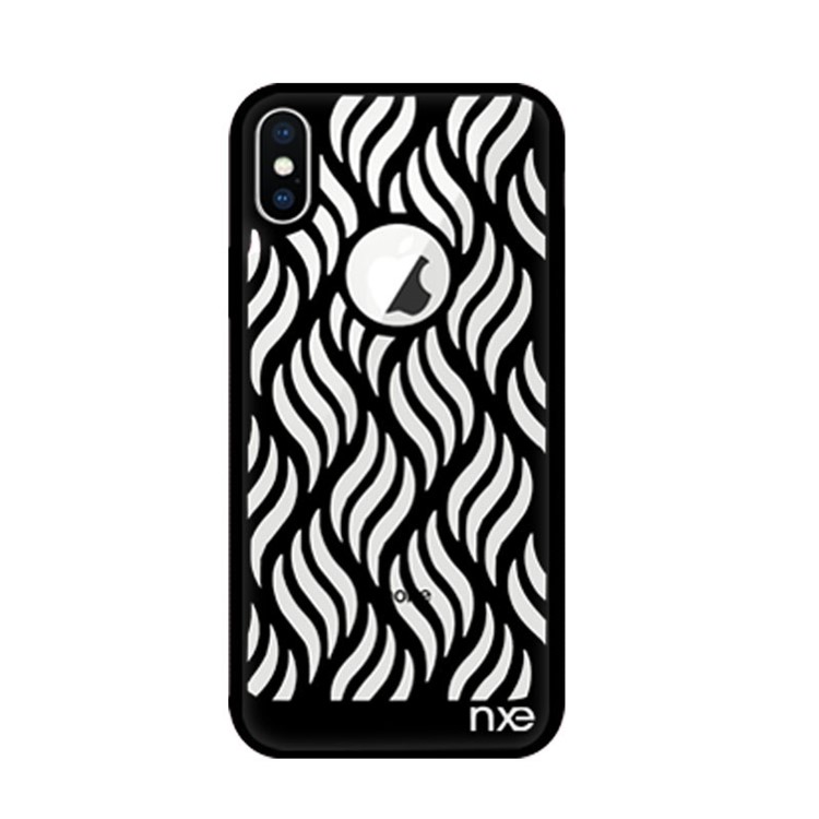 NXE Leaves Pattern Tempered Glass Back + TPU Hybrid Phone Case for iPhone X - Black-2