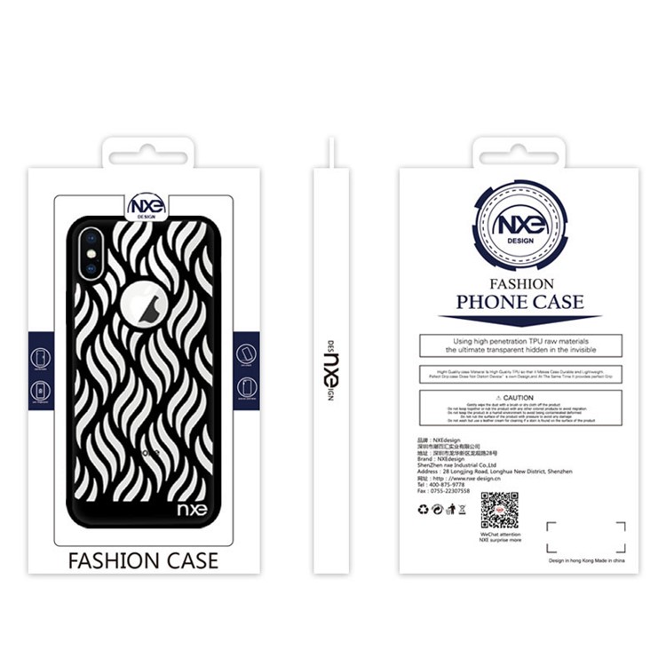 NXE Leaves Pattern Tempered Glass Back + TPU Hybrid Phone Case for iPhone X - Black-5