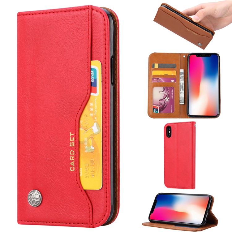 Auto-absorbed PU Leather Stand Wallet Phone Cover for iPhone XS Max 6.5 inch - Red-1