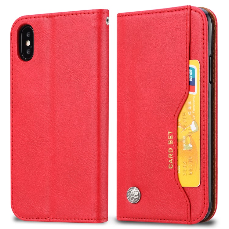 Auto-absorbed PU Leather Stand Wallet Phone Cover for iPhone XS Max 6.5 inch - Red-2