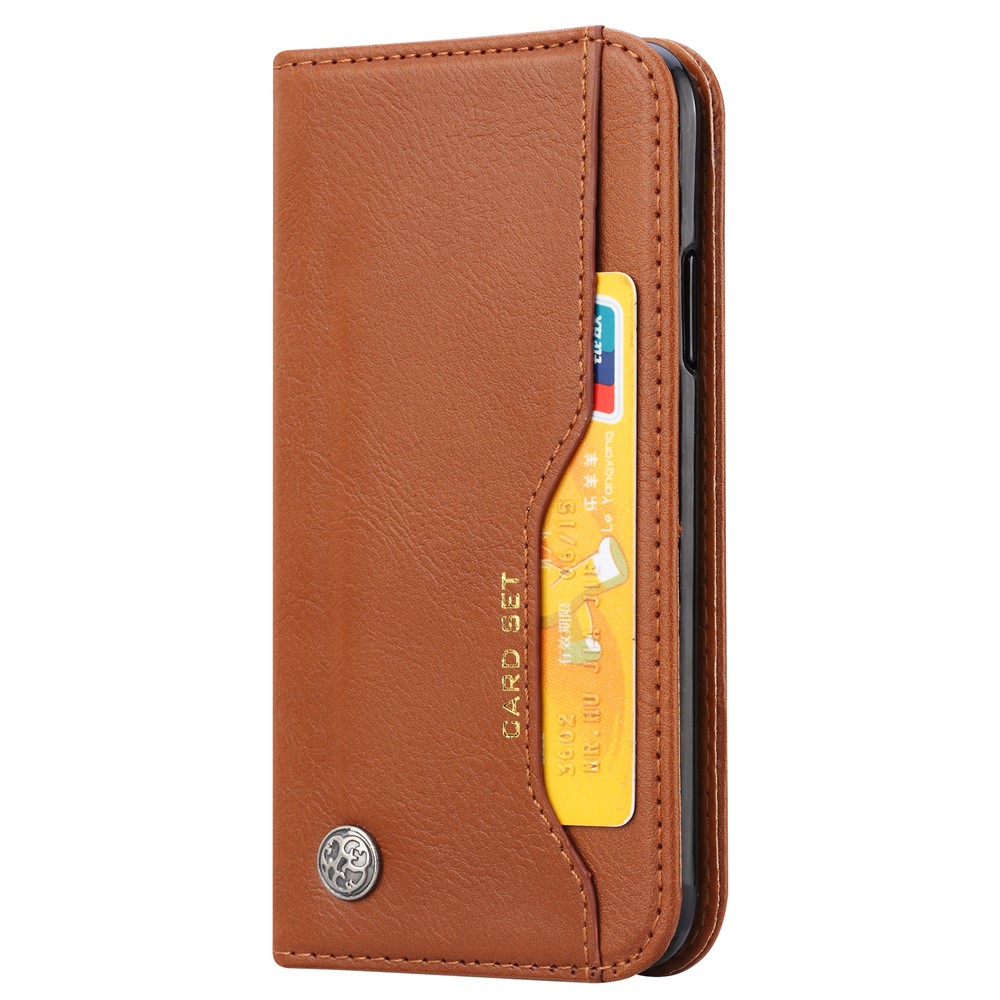 Auto-absorvido PU Couro Stand Carteira Protetora Capa Case Para Iphone 9 Plus - Castanho-3