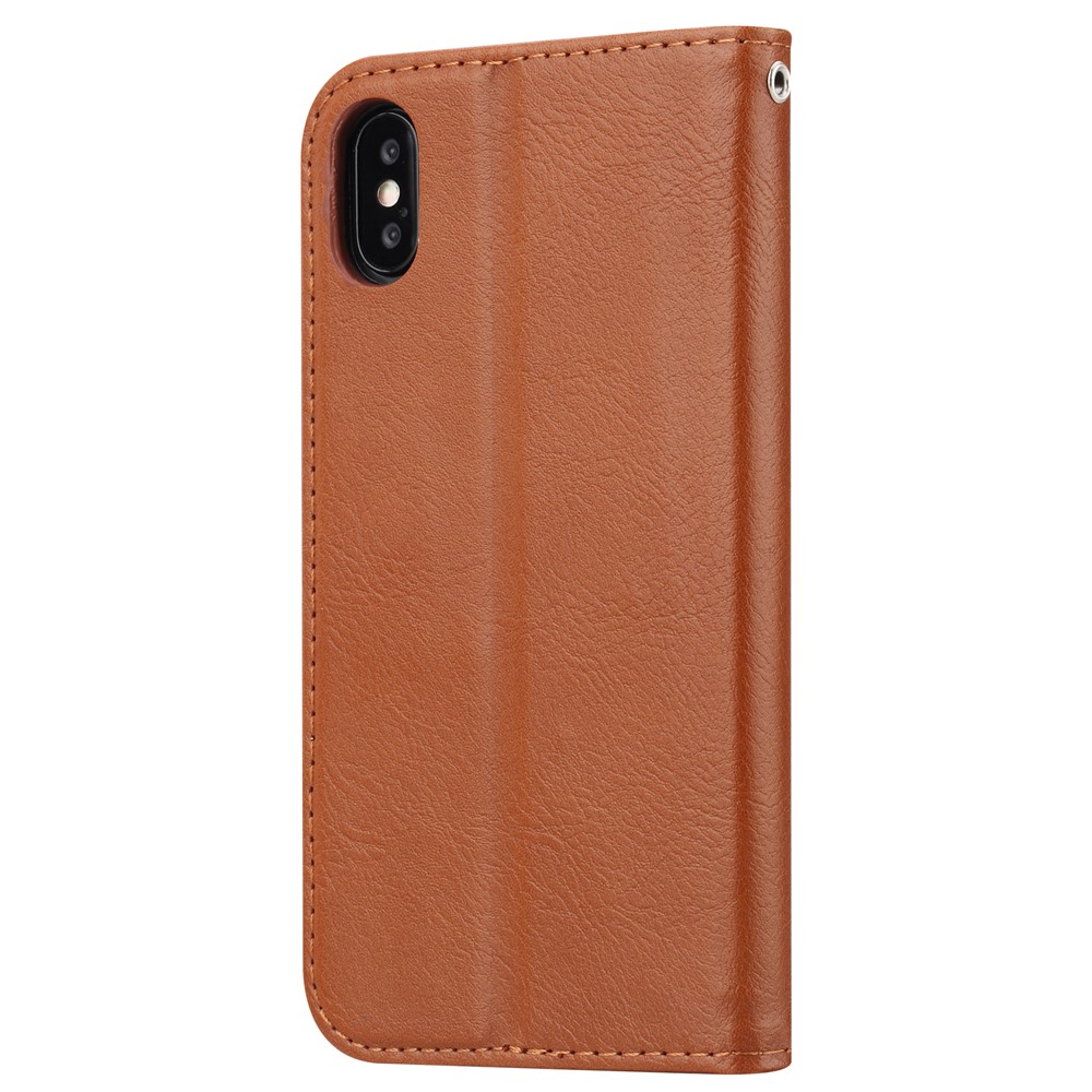Auto-absorvido PU Couro Stand Carteira Protetora Capa Case Para Iphone 9 Plus - Castanho-4