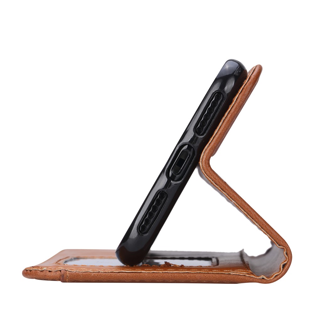Auto-absorvido PU Couro Stand Carteira Protetora Capa Case Para Iphone 9 Plus - Castanho-5