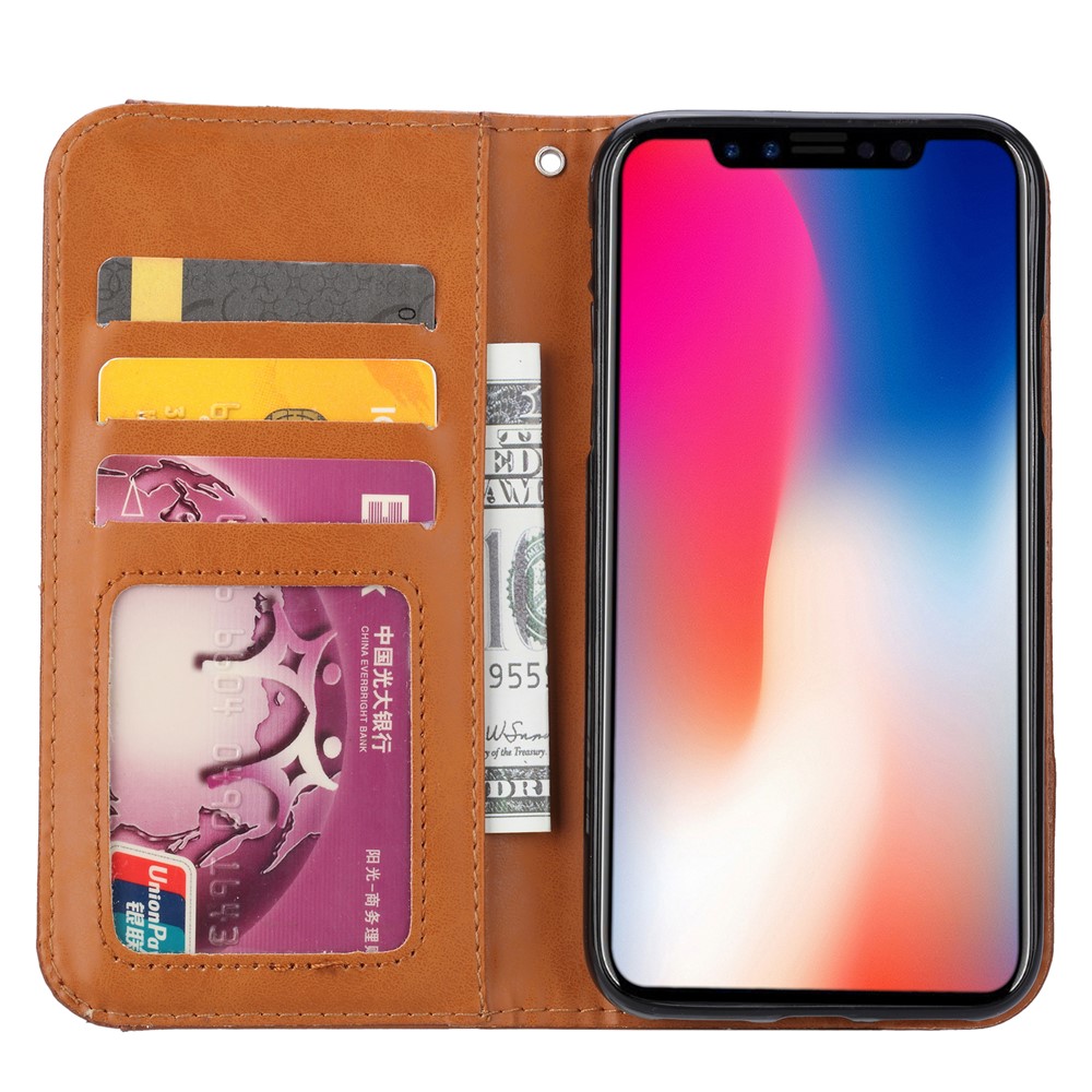 Auto-absorvido PU Couro Stand Carteira Protetora Capa Case Para Iphone 9 Plus - Castanho-6