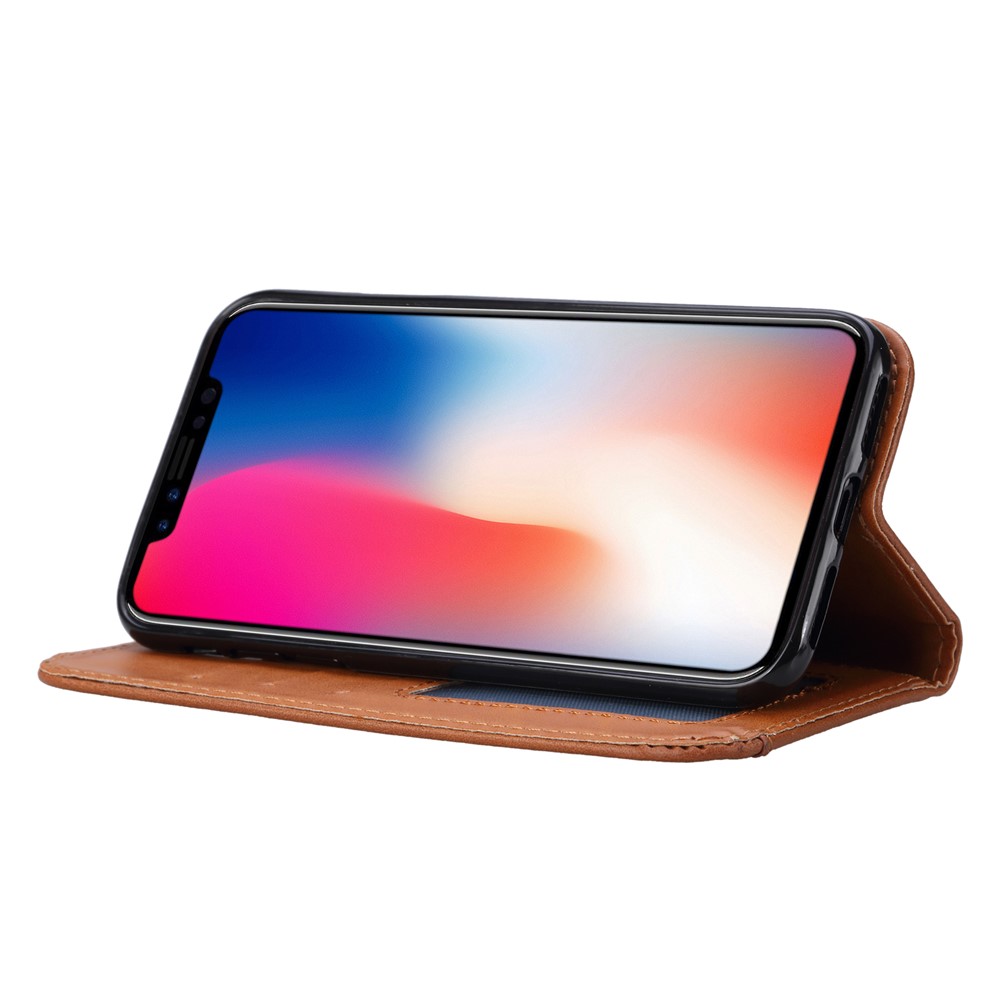 Auto-absorvido PU Couro Stand Carteira Protetora Capa Case Para Iphone 9 Plus - Castanho-7