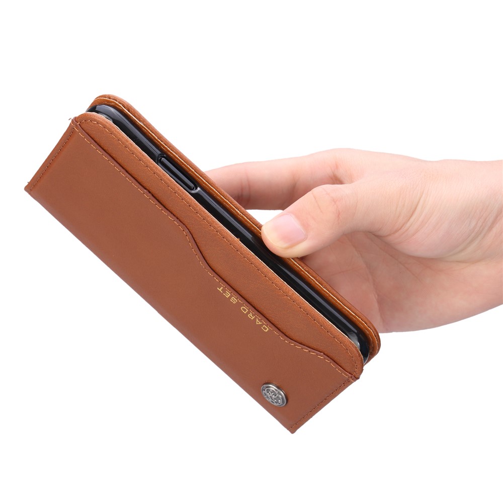 Auto-absorvido PU Couro Stand Carteira Protetora Capa Case Para Iphone 9 Plus - Castanho-9