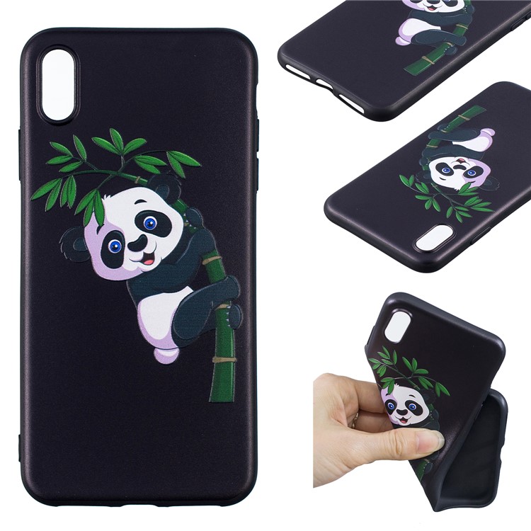 

Embossment Soft TPU Cellphone Shell Case for iPhone XS Max 6.5 inch - Panda Climbing on Bamboo, iPhone XS Max