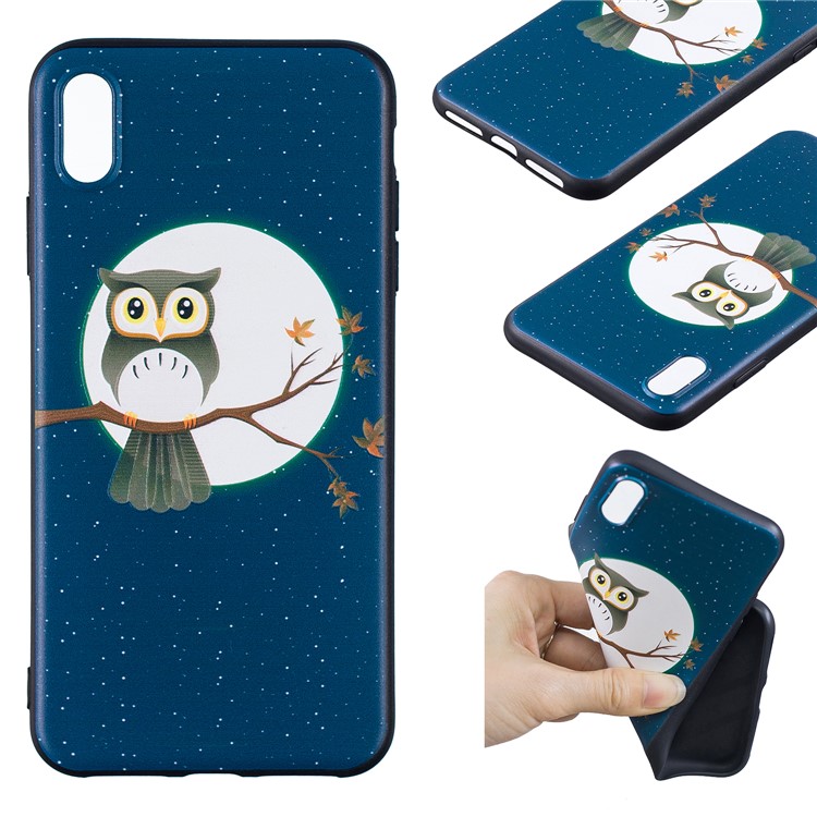 

Embossment Soft TPU Phone Case Accessory for iPhone XS Max 6.5 inch - Owl on Branch, iPhone XS Max