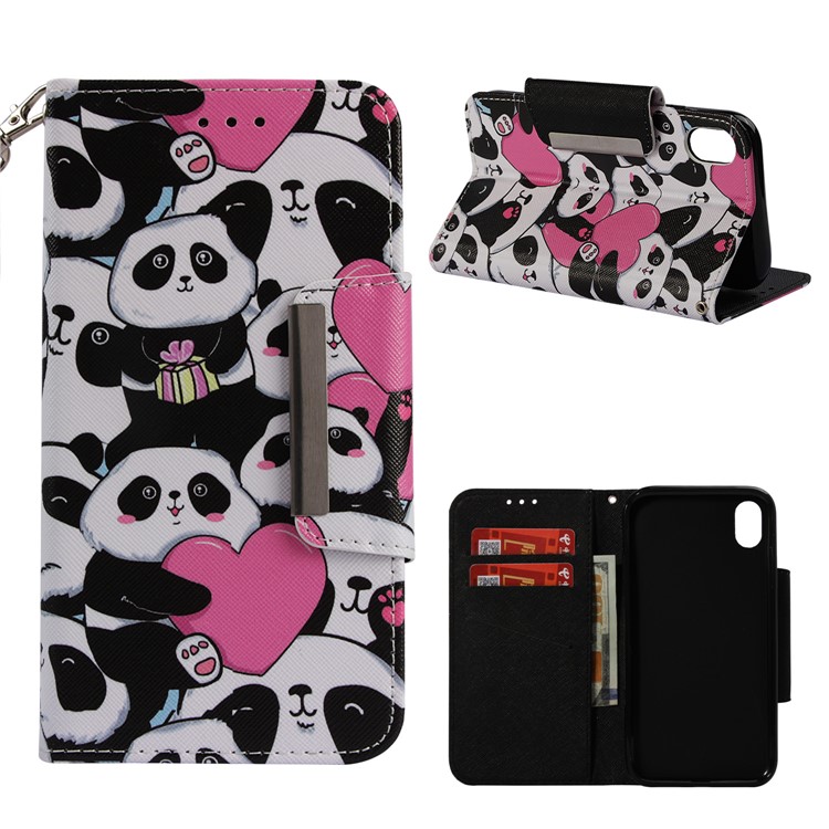 

Pattern Printing Leather Wallet Stand Mobile Phone Cover for iPhone XS Max 6.5 inch - Cute Pandas