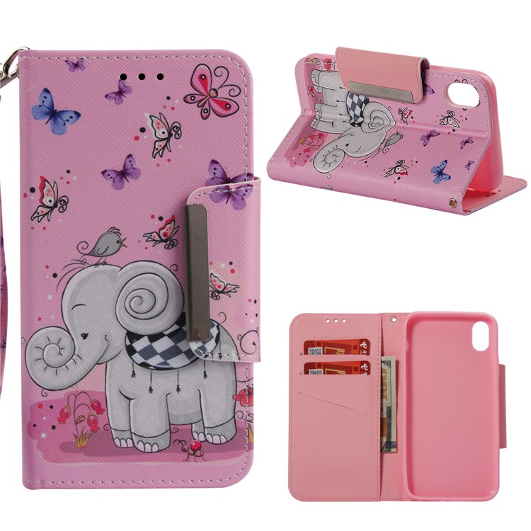 

Pattern Printing Wallet Stand Leather Cover for iPhone XS Max 6.5 inch - Butterfly and Elephant
