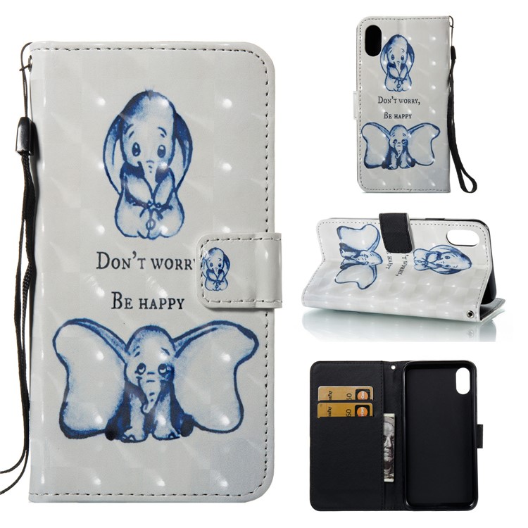 

Pattern Printing Wallet Stand PU Leather Phone Cover Casing for iPhone XS Max 6.5 inch - Elephant, iPhone XS Max
