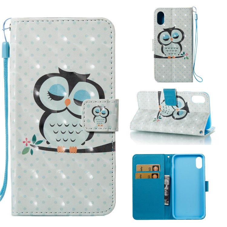 

Pattern Printing Wallet Stand PU Leather Cover Protector for iPhone XS Max 6.5 inch- Napping Owl, iPhone XS Max