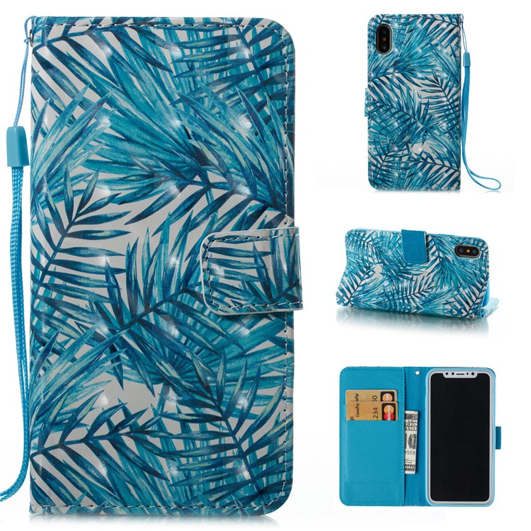 

Pattern Printing Light Spot Decor PU Leather Magnetic Stand Protective Cover for iPhone XS Max 6.5 inch - Leaves