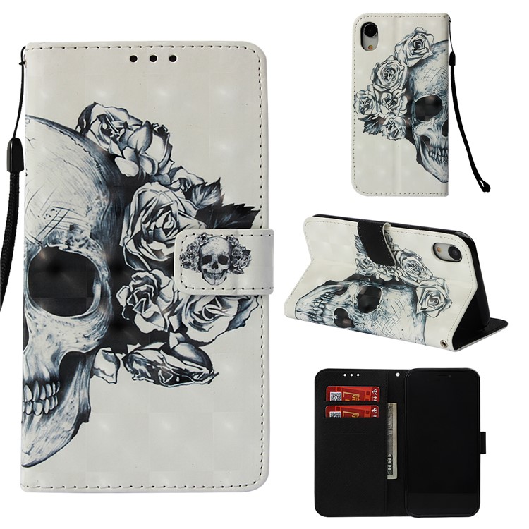 

Patterned Light Spot Decor Stand Leather Wallet Phone Cover for iPhone XR 6.1-inch - Sugar Skull