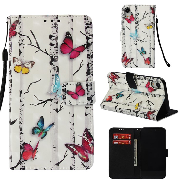 Pattern Printing Leather Wallet Mobile Cover with Stand for iPhone 9 - Colorful Butterflies-1