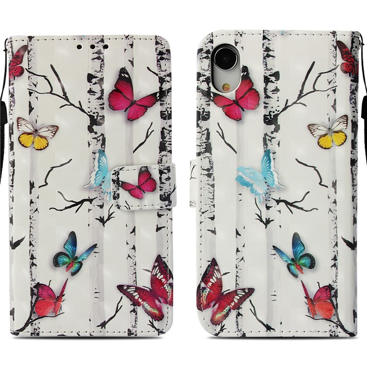 Pattern Printing Leather Wallet Mobile Cover with Stand for iPhone 9 - Colorful Butterflies-3