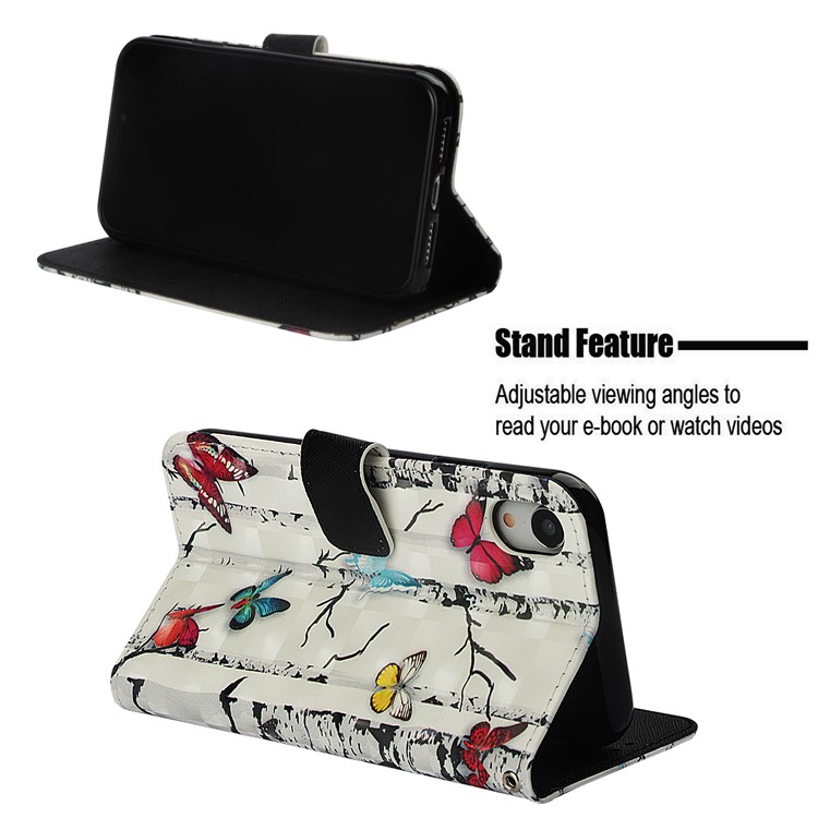 Pattern Printing Leather Wallet Mobile Cover with Stand for iPhone 9 - Colorful Butterflies-4