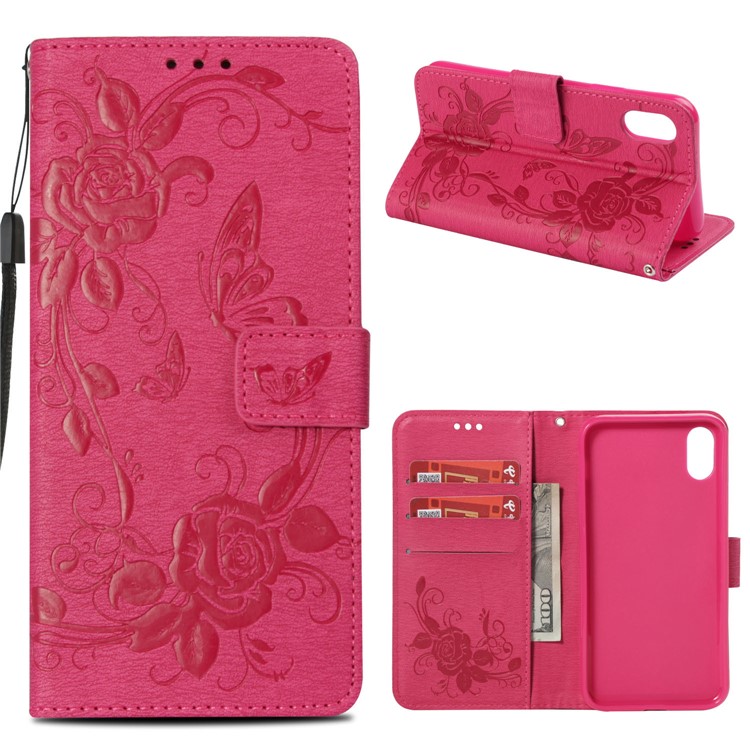

Imprint Butterfly Flower Leather Wallet Shell for iPhone XS Max 6.5 inch - Rose