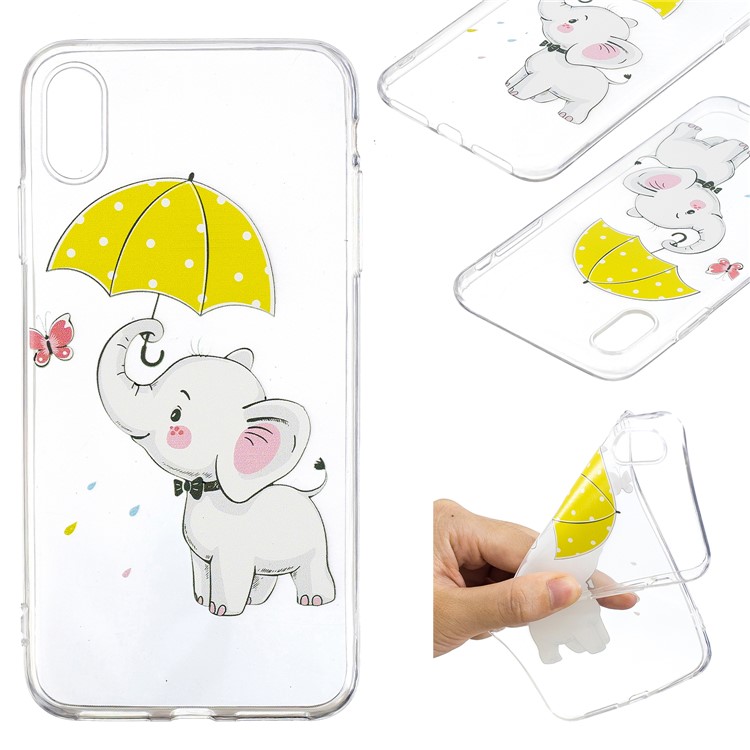 

Pattern Printing Soft TPU Protector Case for iPhone XS Max 6.5 inch - Elephant Holding an Umbrella