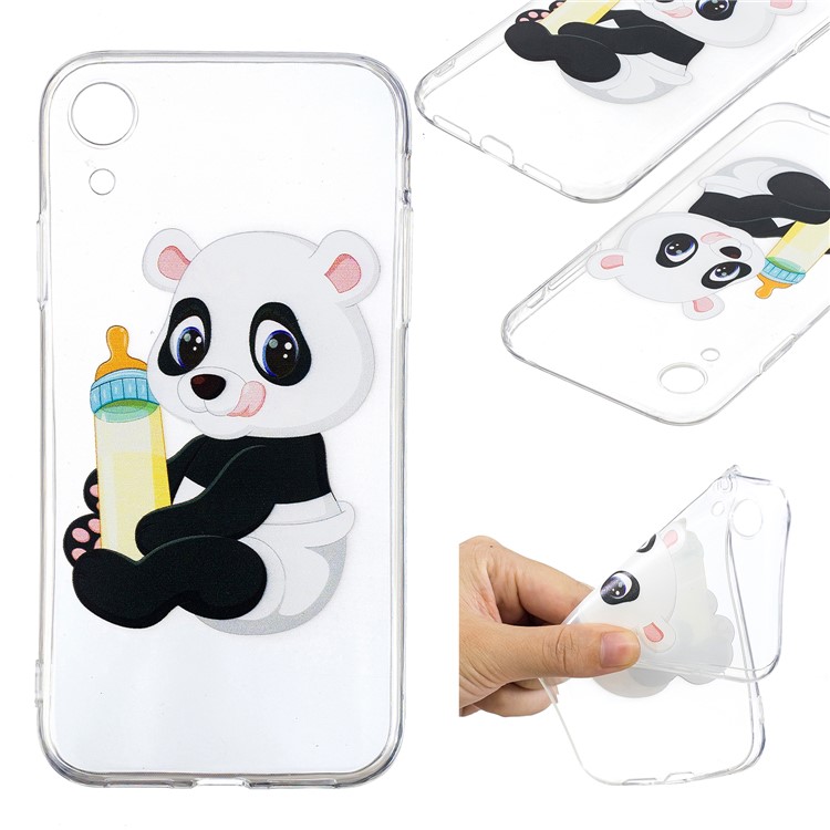 For iPhone 9 Pattern Printing Soft TPU Back Cover Protector - Panda Holding a Bottle-1
