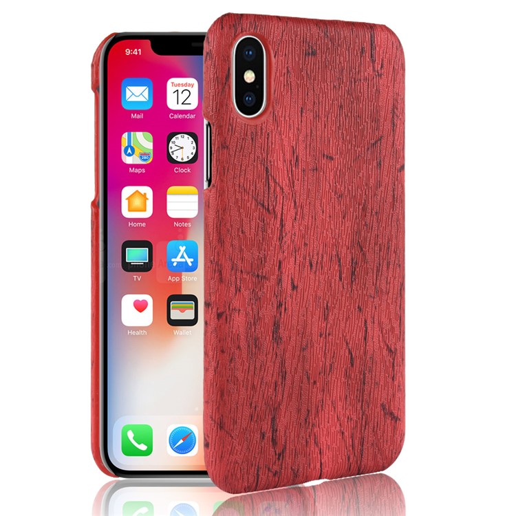 

Wood Texture PU Leather Coated PC Mobile Cover for iPhone X - Red