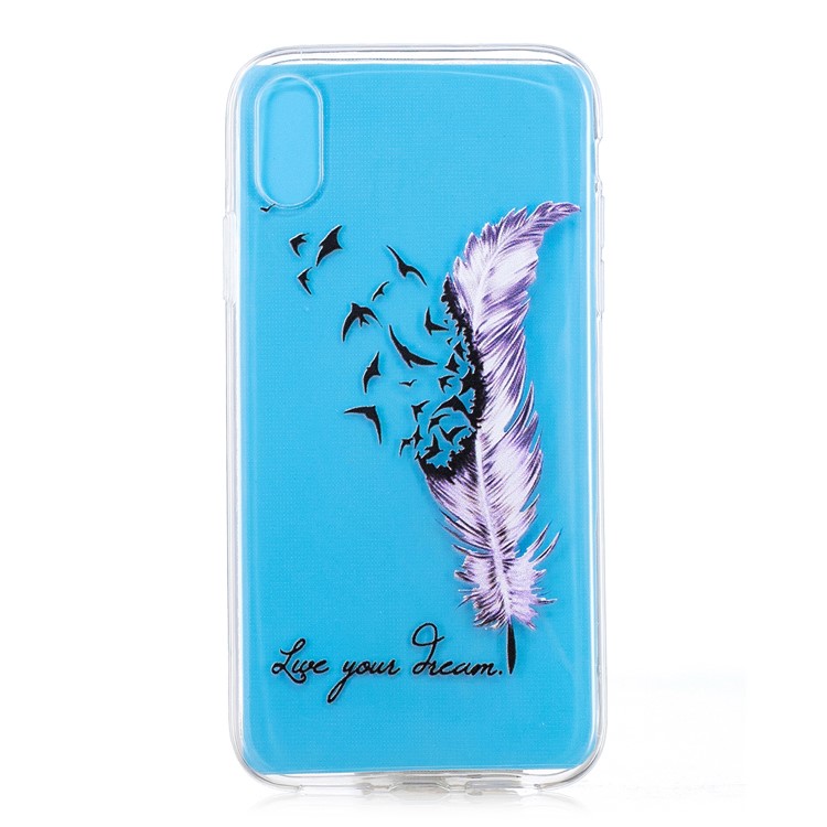 

Embossed Pattern Soft TPU Cell Phone Case for iPhone XR 6.1 inch - Purple Feather and Bird, iPhone XR