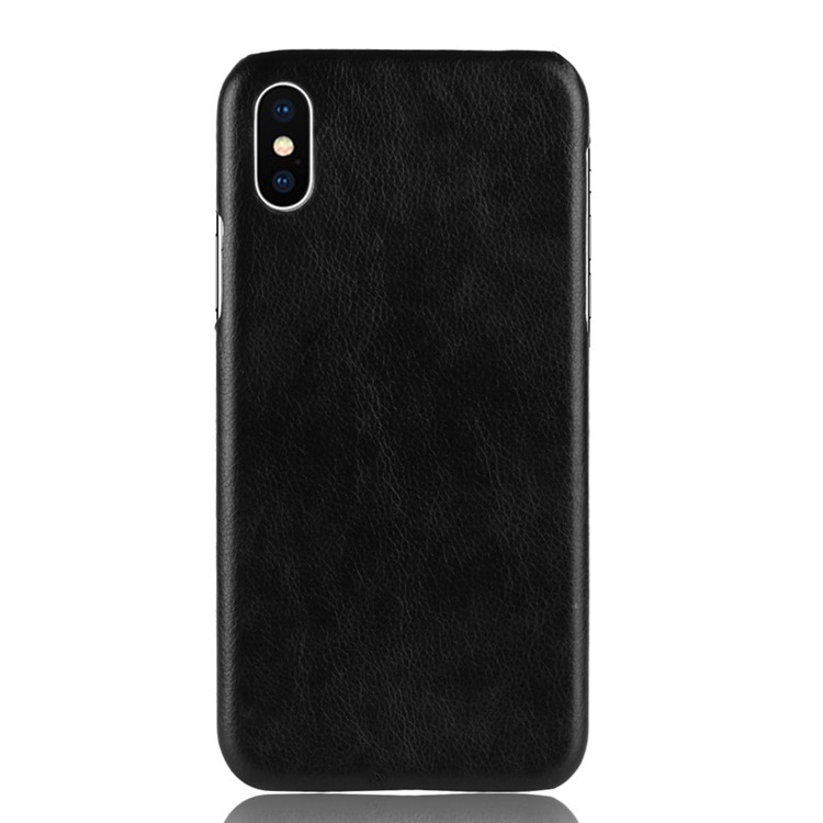 Litchi Skin Leather Coated Hard Plastic Case for iPhone 9 - Black-2