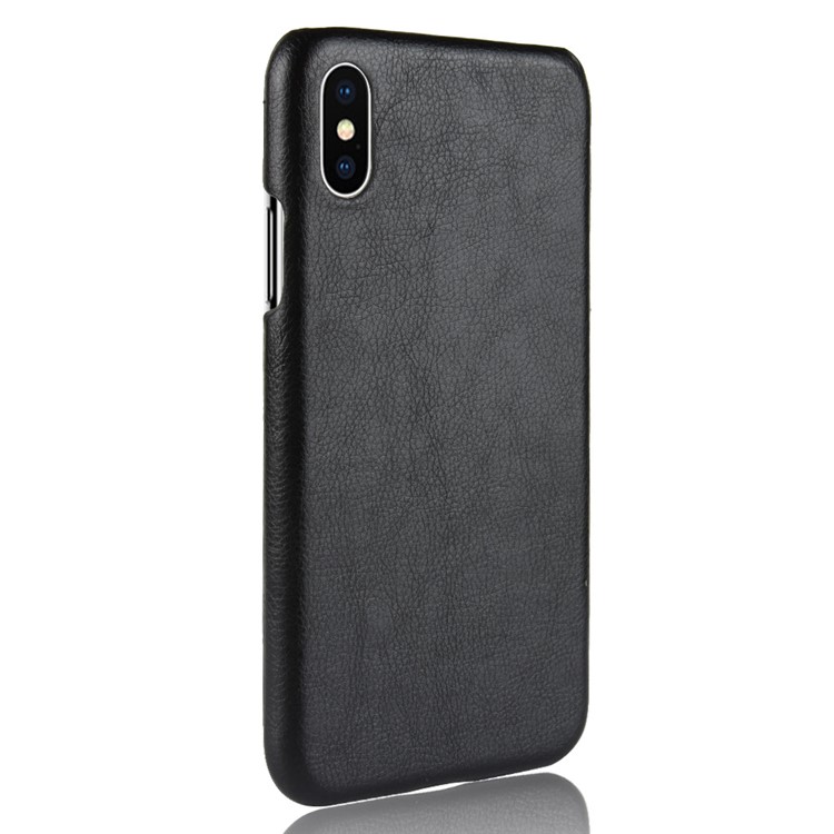 Litchi Skin Leather Coated Hard Plastic Case for iPhone 9 - Black-3
