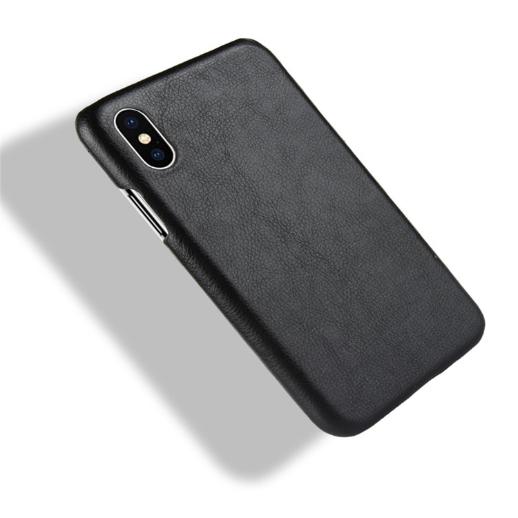 Litchi Skin Leather Coated Hard Plastic Case for iPhone 9 - Black-4