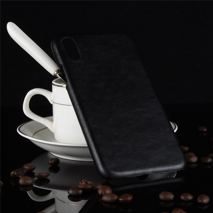 Litchi Skin Leather Coated Hard Plastic Case for iPhone 9 - Black-5