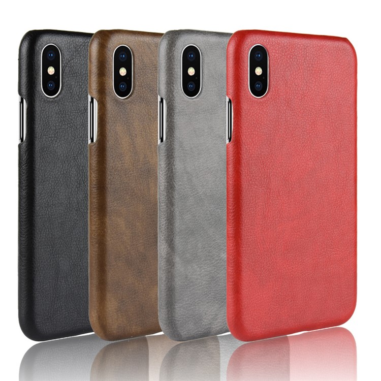 Litchi Skin Leather Coated Hard Plastic Case for iPhone 9 - Black-6