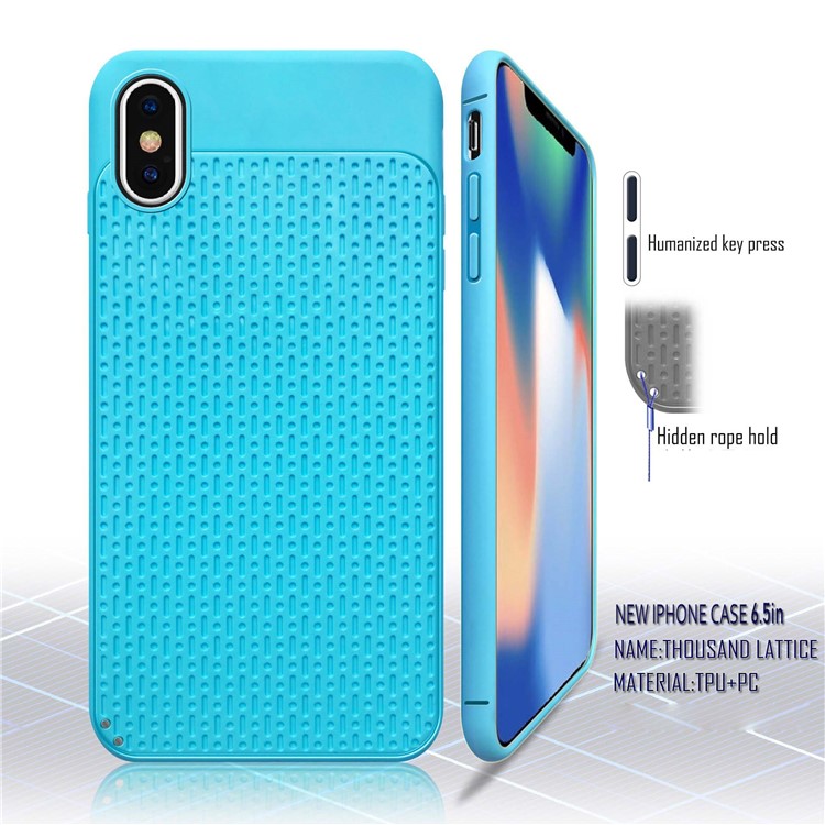

Тысяча Решетчатой ​​модели PC + TPU Гибридная Мобильная Крышка Для Iphone 9 Plus - Голубые