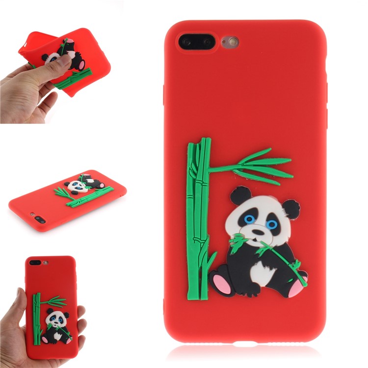 

Lovely 3D Panda Eating Bamboo Pattern TPU Back Case for iPhone 8 Plus / 7 Plus 5.5 inch - Red