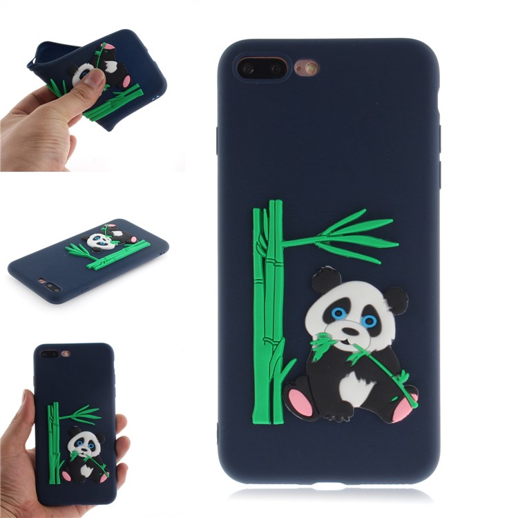 

For iPhone 8 Plus / 7 Plus 5.5 inch Lovely 3D Panda Eating Bamboo Pattern TPU Mobile Cover - Dark Blue