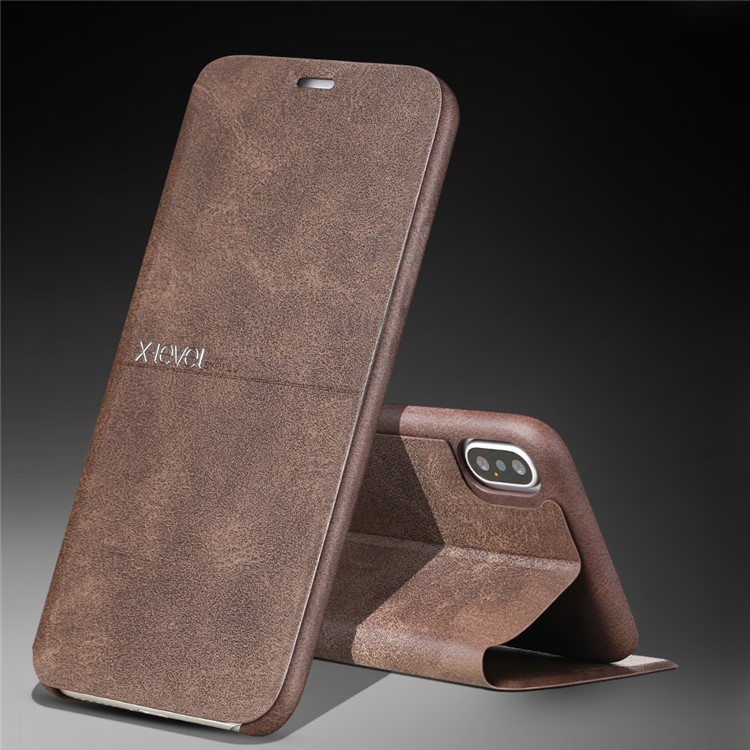 X-LEVEL Extreme Series Leather Stand Phone Case Shell for iPhone XR 6.1 inch - Coffee