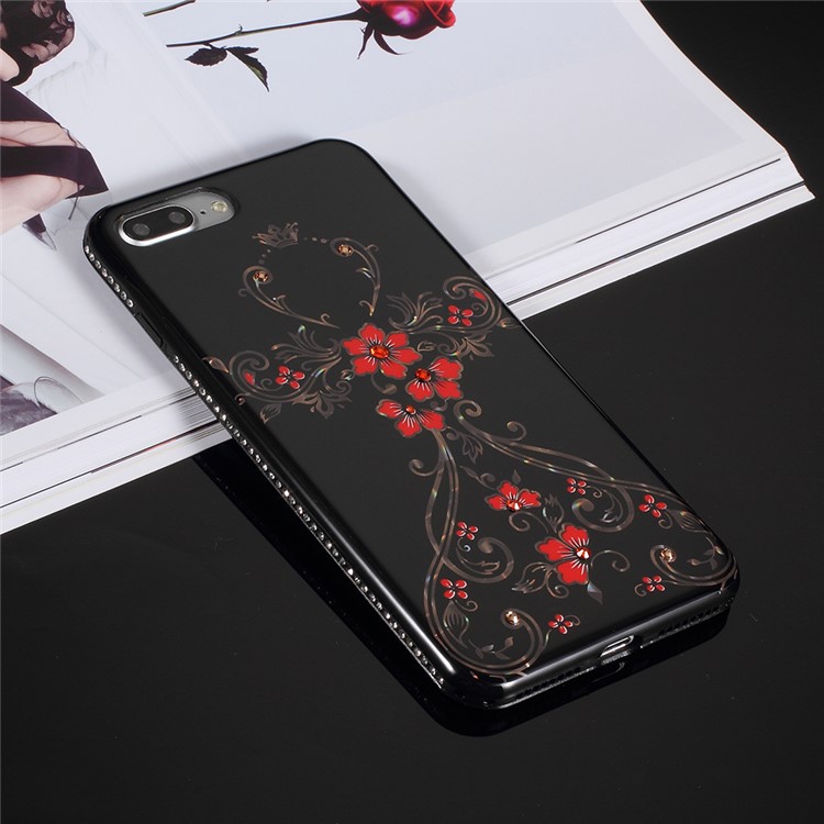 

Girlscase [rhinestone Decor] PC TPU Hybrid Cover Для Iphone 8 Plus / 7 Плюс - Красный Цветок, iPhone 8 Plus