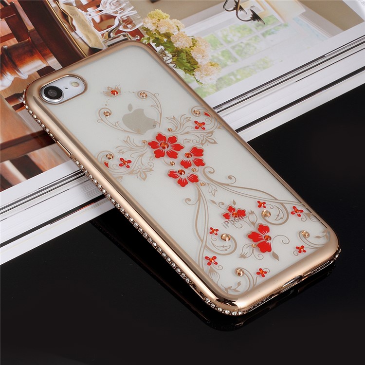 

GIRLSCASE Гальваническое Покрытие Стразы ТПУ Покрытие Для Iphone 8 / 7 4,7 Дюйма - Цветочный Узор