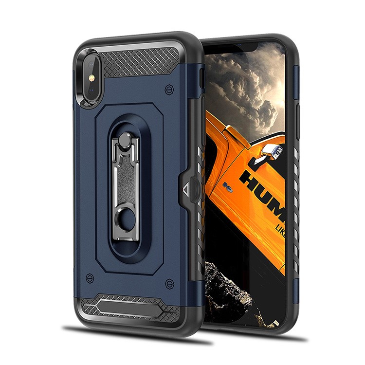 

Armor Rugged PC + TPU Combo Mobile Cover with Kickstand for iPhone Xs/X 5.8 inch - Dark Blue