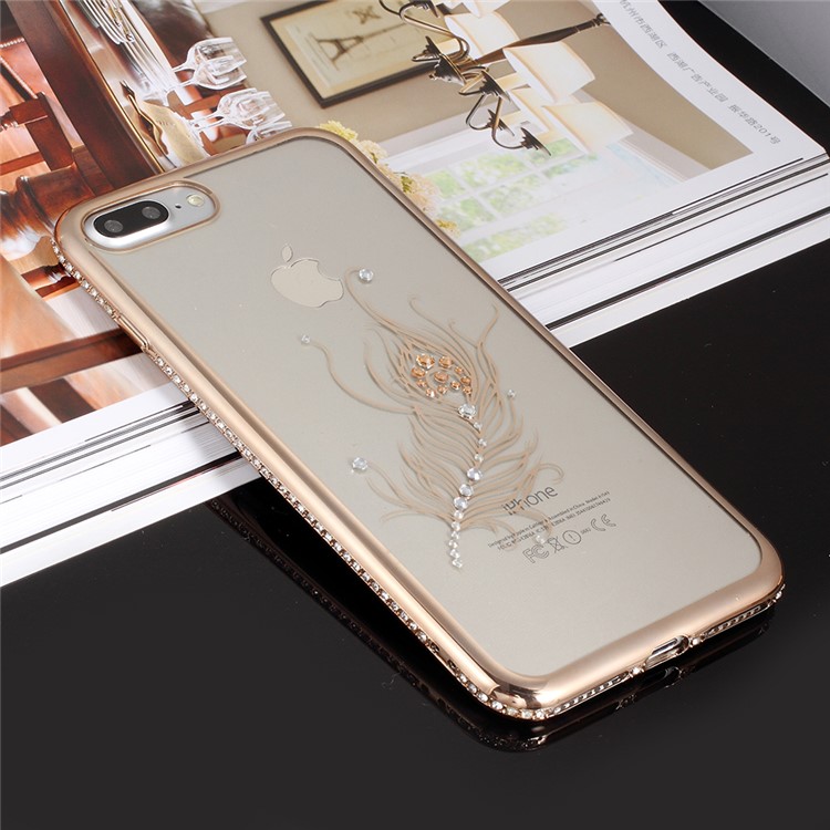 

GIRLSCASE Electroplating Rhinestone TPU Case for iPhone 8 Plus / 7 Plus 5.5 inch - Feather, iPhone 8 Plus