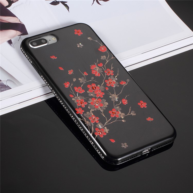 GIRLSCASE Flower Pattern Rhinestone TPU PC Hybrid Cover for iPhone 8 Plus / 7 Plus 5.5 inch - Black-2