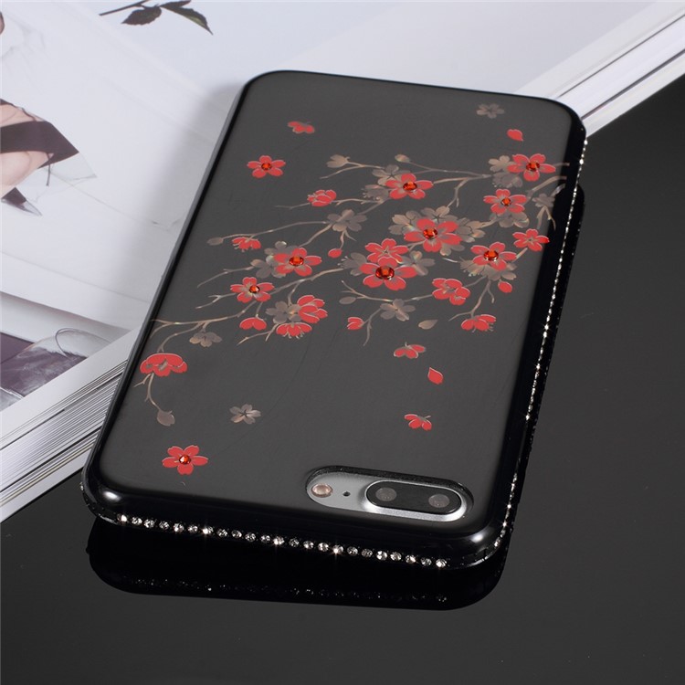 GIRLSCASE Flower Pattern Rhinestone TPU PC Hybrid Cover for iPhone 8 Plus / 7 Plus 5.5 inch - Black-4